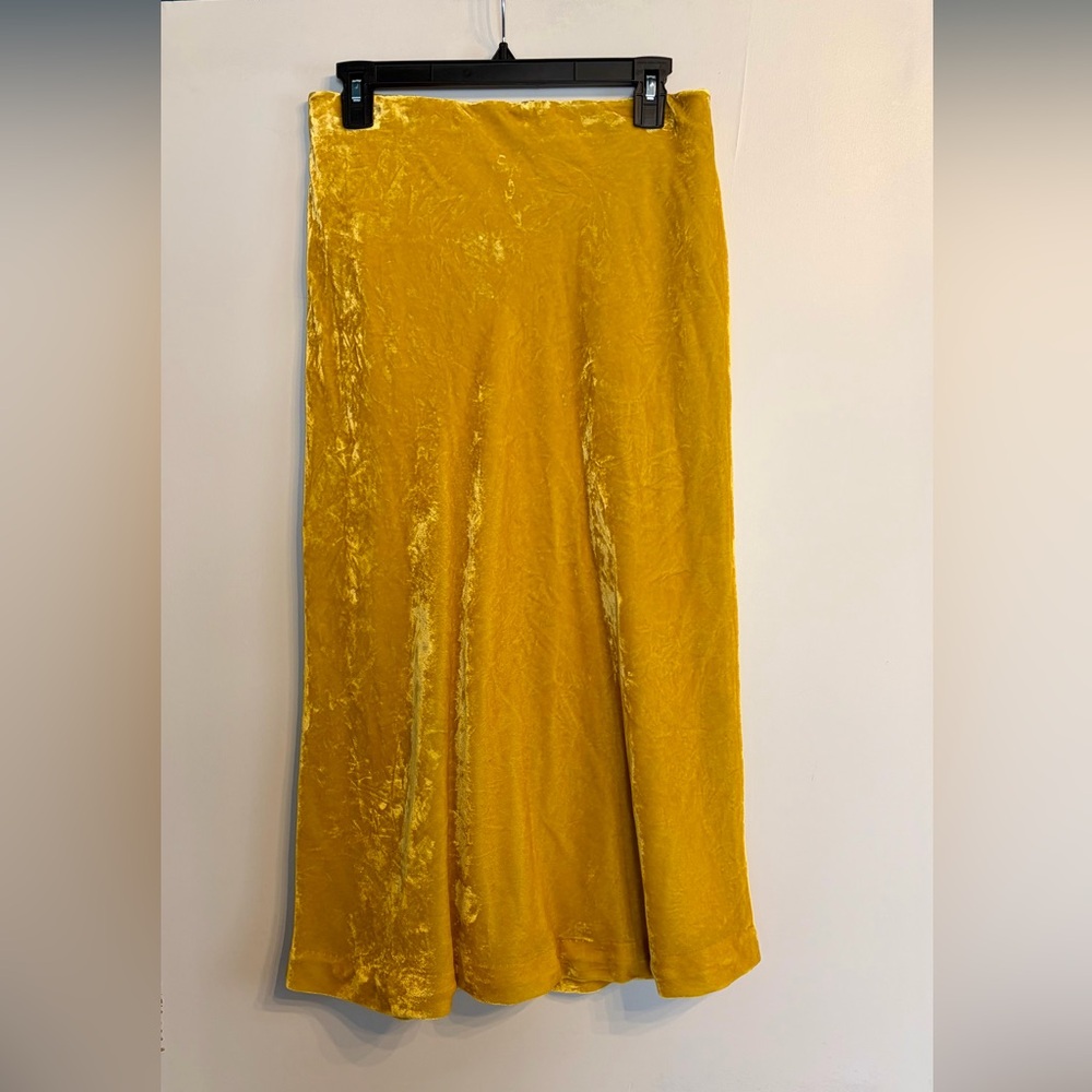 Maeve by Anthropologie Velvet Midi Skirt in Mustard Gold - Small